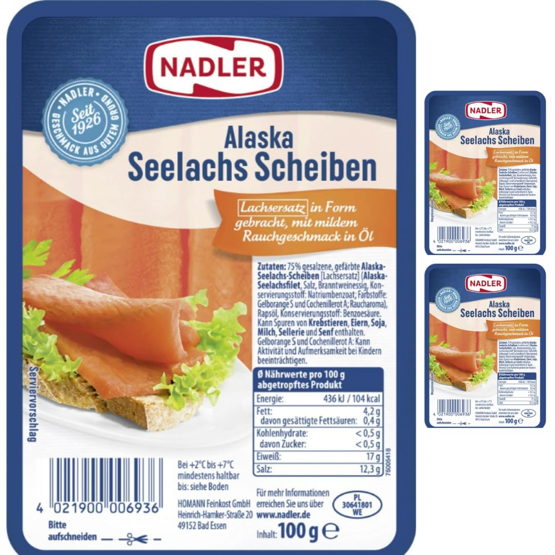 Homann Alaska-Seelachs-Scheiben Lachs 75 gramm X 3 STÜCK [Frischegarantie]