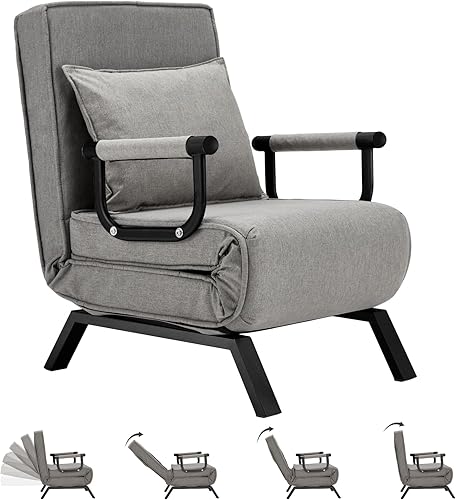 Sillón convertible para cama, sillón tapizado de tres pliegues con almohada, sofá plegable de ocio con respaldo ajustable de 6 ángulos, cama