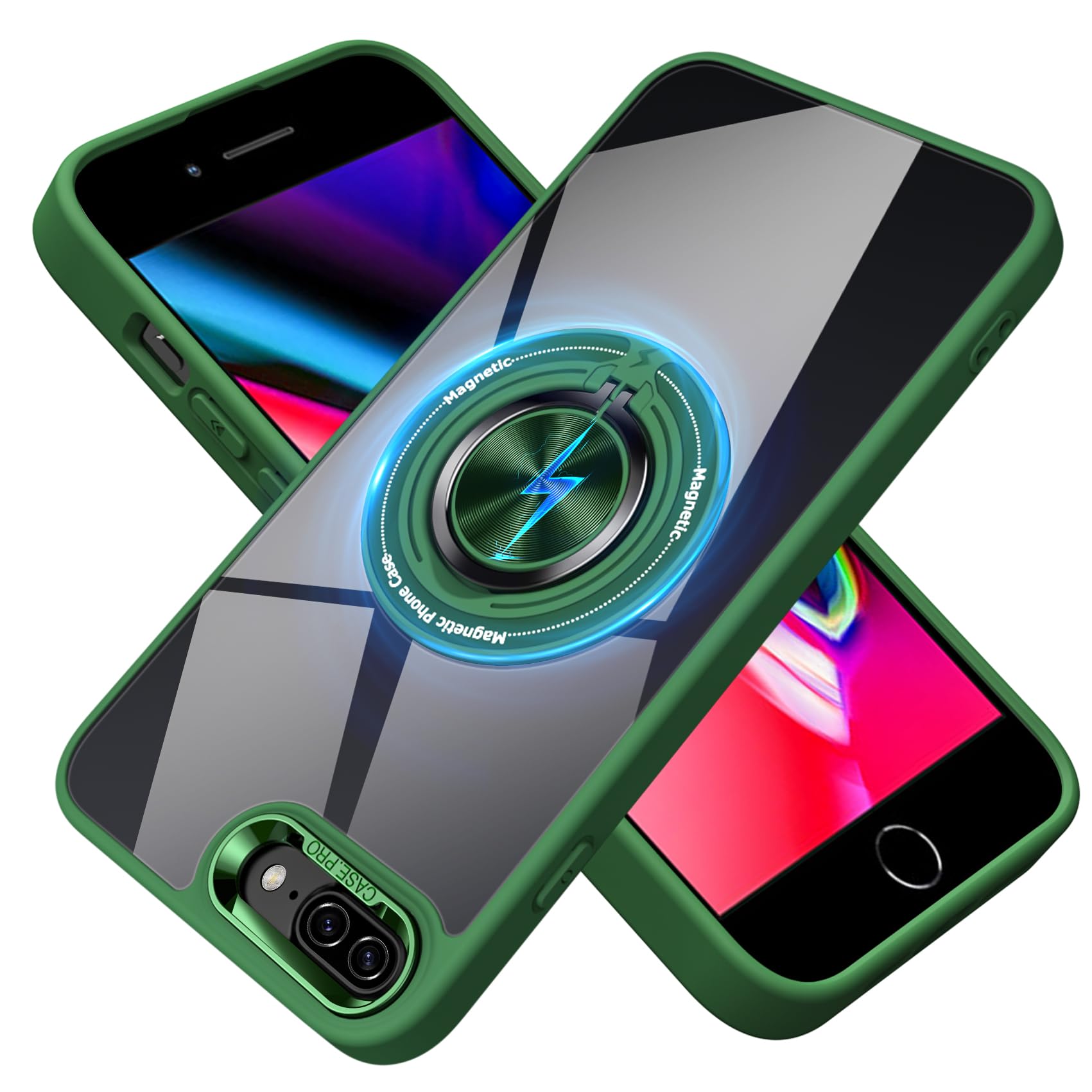 JUNAUTTB for iPhone 8 Plus/iPhone 7 Plus Case Compatible with Magnetic,with Ring Holder,Transparent Hard PC Scratchproof Bracket Phone Case 5.5inch,