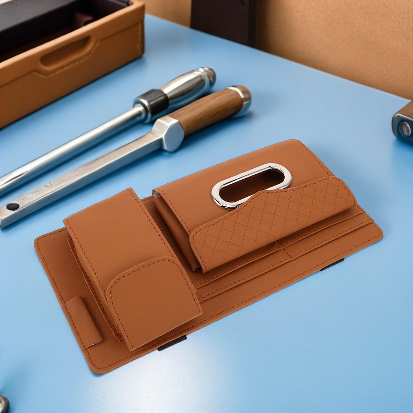 GALPADA Organizer per Visiera Parasole Auto in PU Resistente Clip Porta Occhiali da Sole 2 Pezzi Supporto Salvaspazio per Accessorio Auto Multifunzionale per Uso Sicuro e Pratico