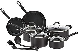 Amazon Basics 12-Piece Anodized Nonstick Pots and Pans Set with Kitchen Utensils