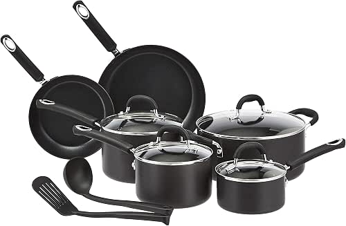 Amazon Basics Non-Stick Cookware Set, Pots and Pans with Lids,
