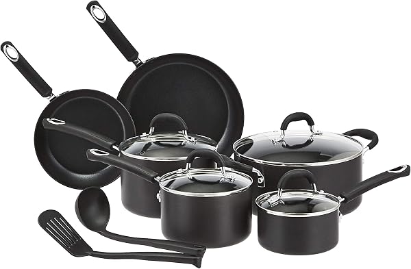 Amazon Basics Ceramic Non-Stick 12-Piece Cookware Set, Pots, Pans and Utensils