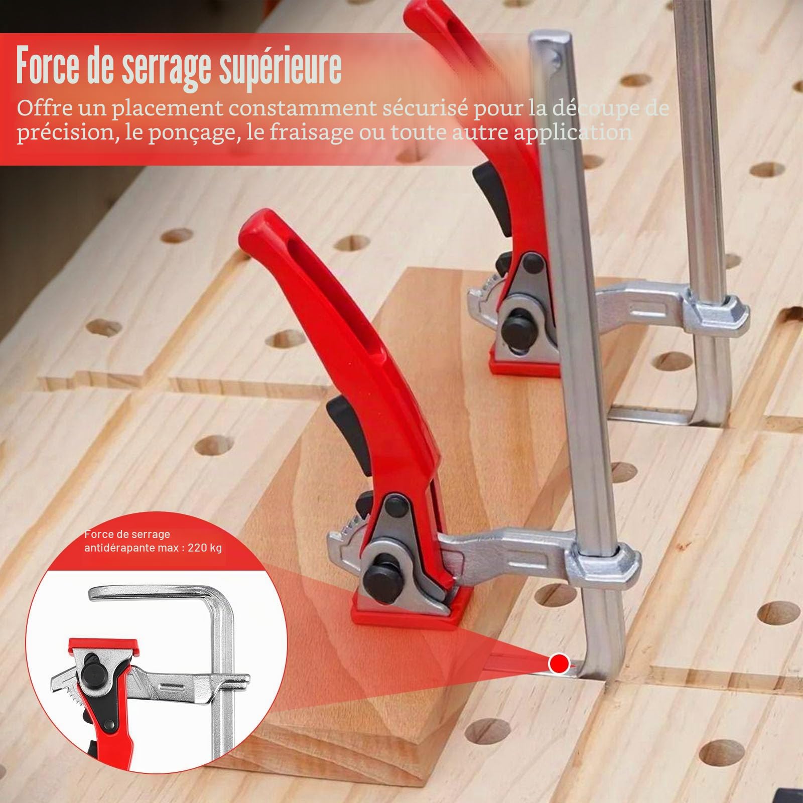 2 Pièces Serre Joint, Serre Joint Rail de Guidage Menuisier avec Capacité de 160mm et Profondeur de Gorge de 60mm Pince de Serrage à Dégagement Rapide Ponçage Meulage et Coupe