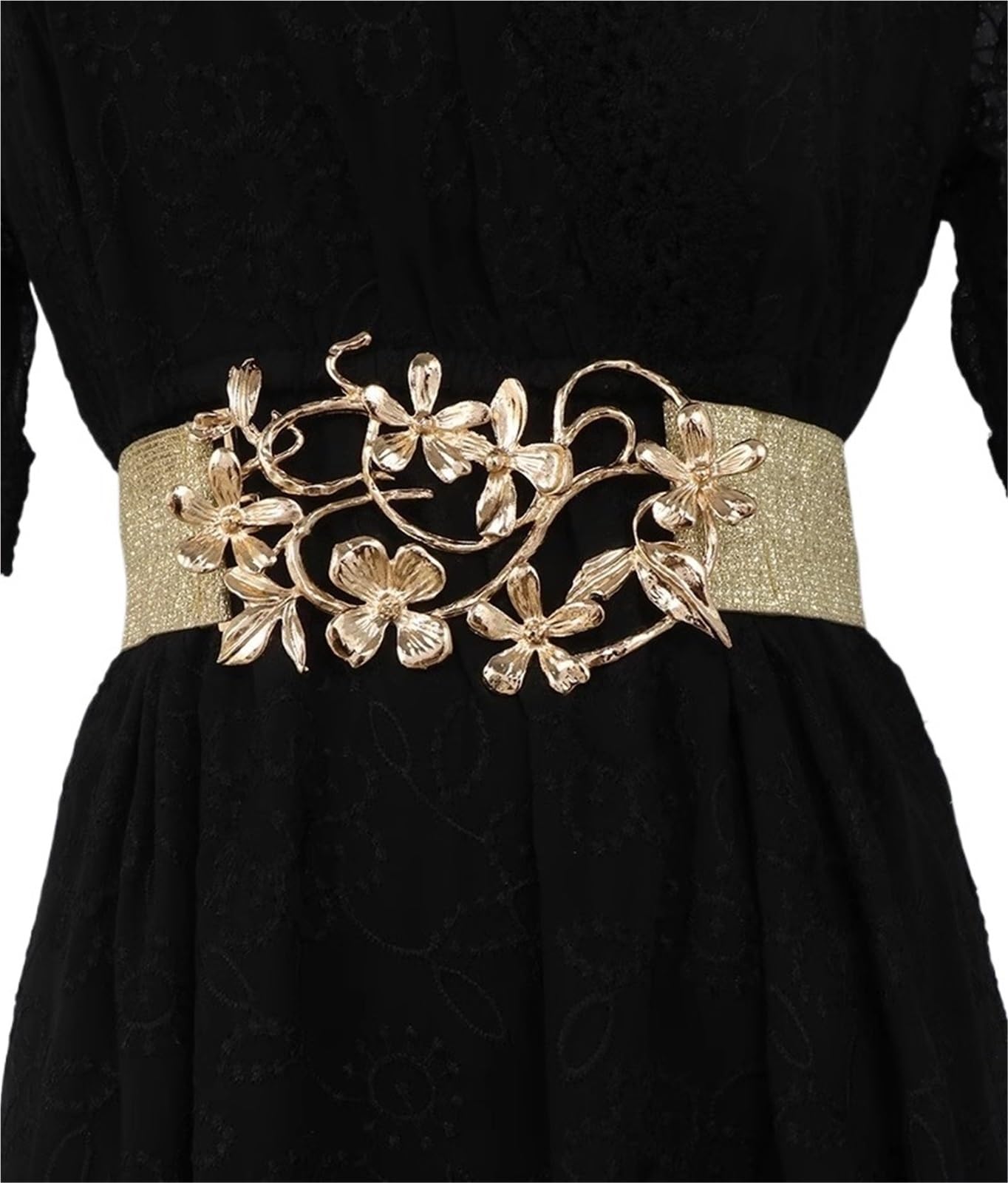 JCXIOC Cummerbund Women's Floral Buckle Elastic Corset Female Cummerbund Coat Waistband Dress Decration Wide Belt For Woman(Gold)