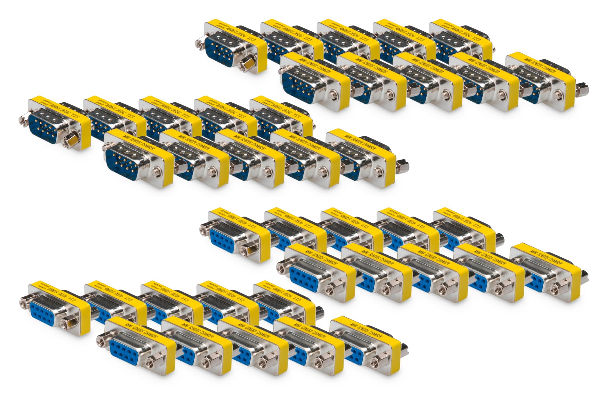 DIGITUS Set: D-Sub 9 Gender-Changer – Adapter – 9-Pin Kupplung – RS-232 – RS-485 – TTL – Metallgehäuse – 10x (Buchse zu Buchse) – 10x (Stecker zu Stecker)