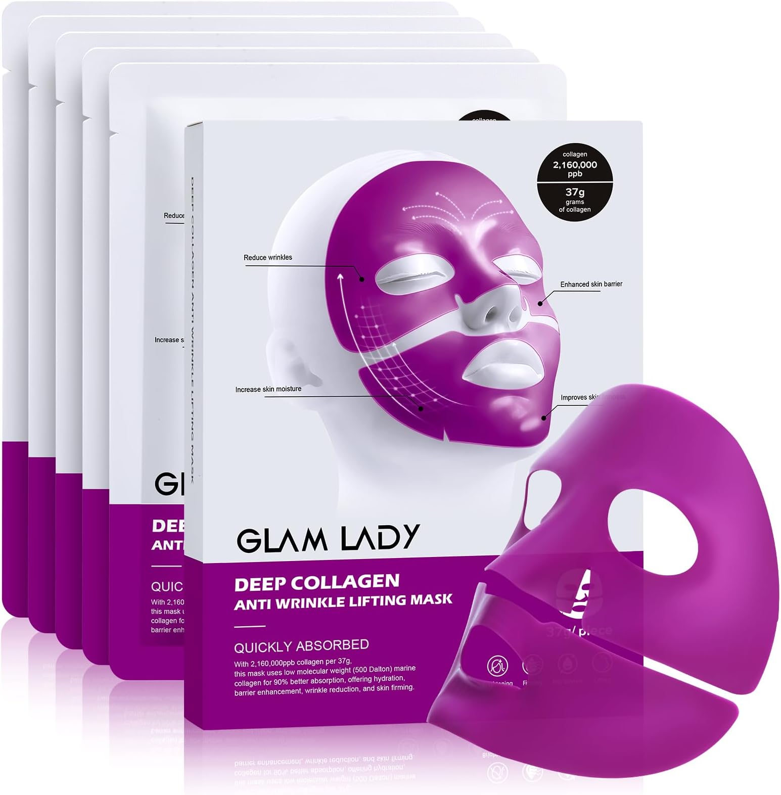 Deep Collagen Mask Anti Wrinkle Facial Lifting Purple Hydrogle Face Mask Daily Mask with Niacinamide Hyaluronic Acid