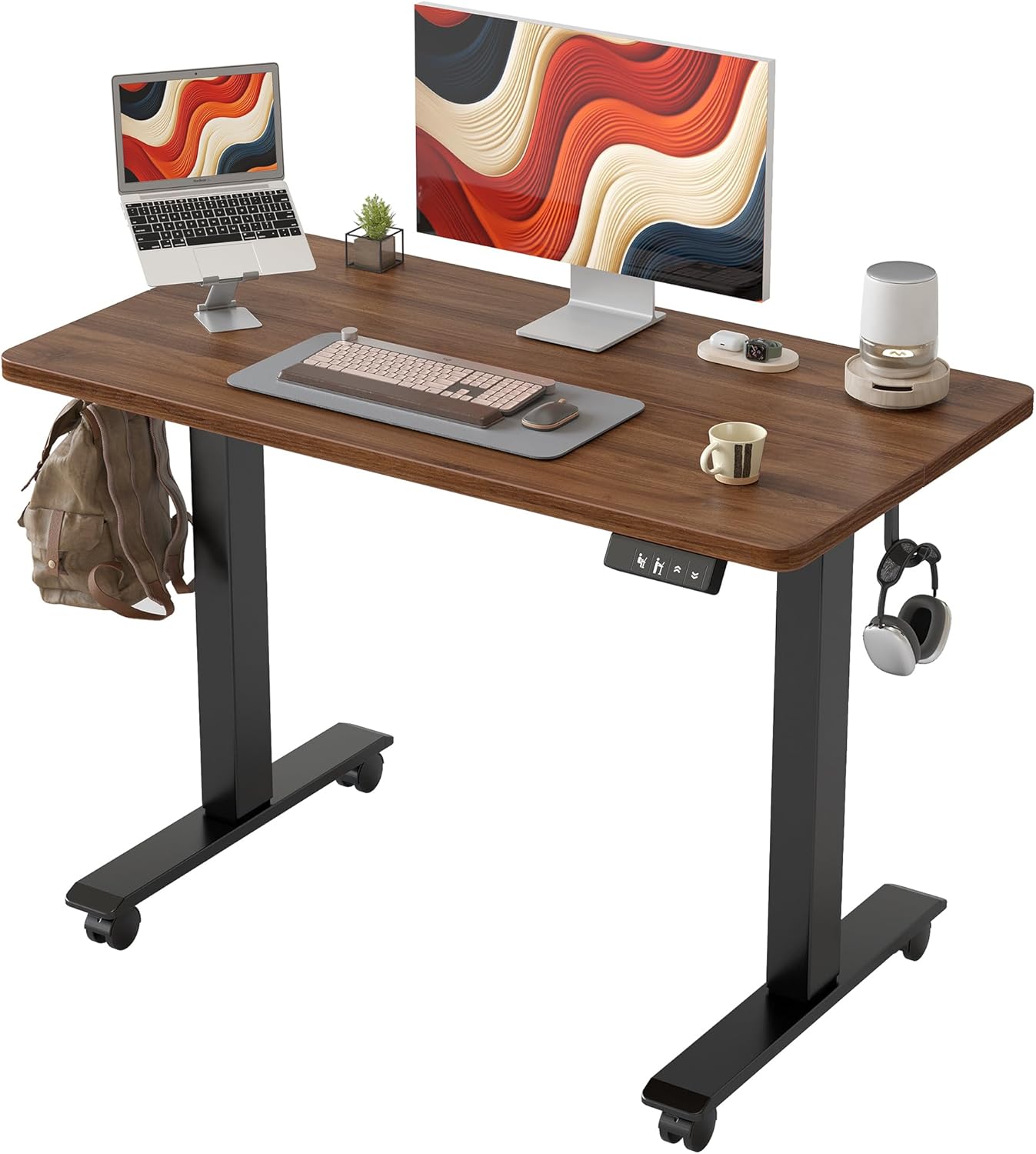 tiqlab height adjustable electric standing desk, 40 x 24 inch, sit stand up desk, splice board, computer home office desk, black walnut top 40*24 inch black walnut