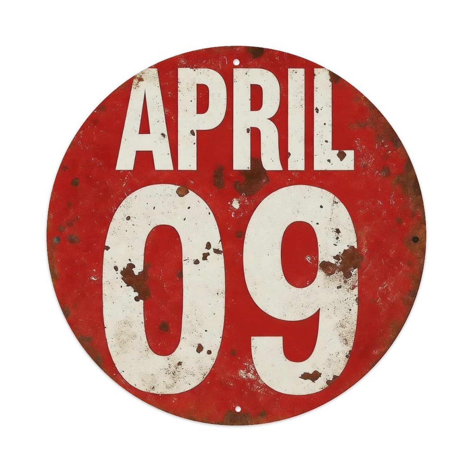 April 09 Red Rusty Sign Round Tin Sign Vintage Metal Poster Retro Bar, Home, Man Cave, Kitchen, Laundry Room Wall Art Decor Gift 8x8Inch
