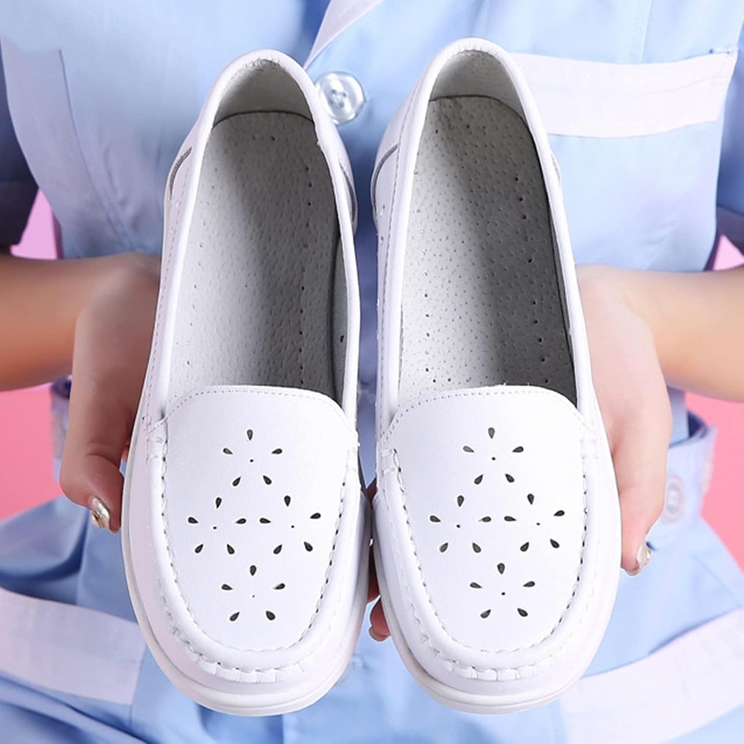 White Bunions Nursing Shoes Women,Breathable Mesh Loafers Work Shoes,Lightweight Non Slip Orthopedic Nurse Shoes for Women Food Service,with Arch Support