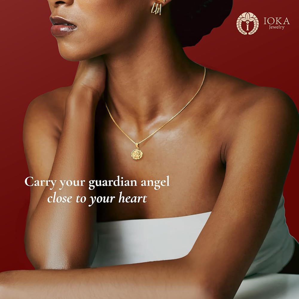 Amazon.com: Ioka - 14K Gold Guardian Angel Pendant – Real Cherub
