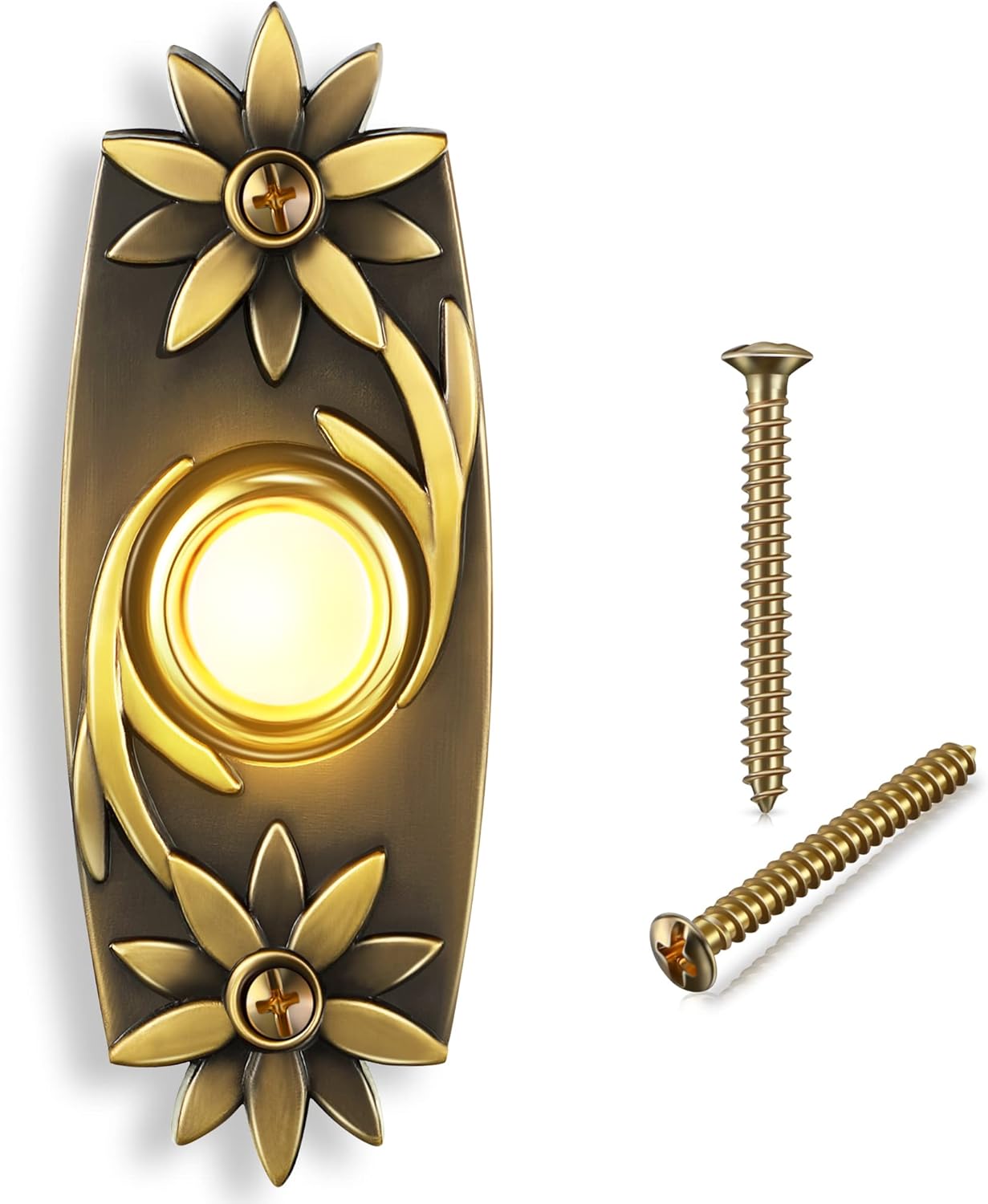 Dreyoo Lighted Metal Doorbell Push Button, Universal Garage Door Opener Switch with LED Light Compatible with Most Wire Doorbell Chimes, Transformer, Ringers, Property in Copyright (Flower Style)