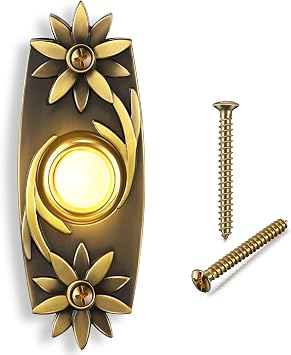 Dreyoo Lighted Metal Doorbell Push Button, Universal Garage Door Opener Switch with LED Light Compatible with Most Wire Doorbell Chimes, Transformer, Ringers, Property in Copyright Flower Style