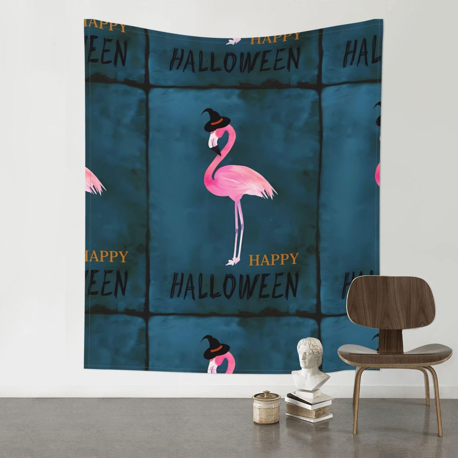 WHJSSF Halloween Flamingo Witch Hat Prints Wall Tapestry 60x51in - Boho Decor Throw for Bedroom, Dorm, Picnic & Outdoor Adventures