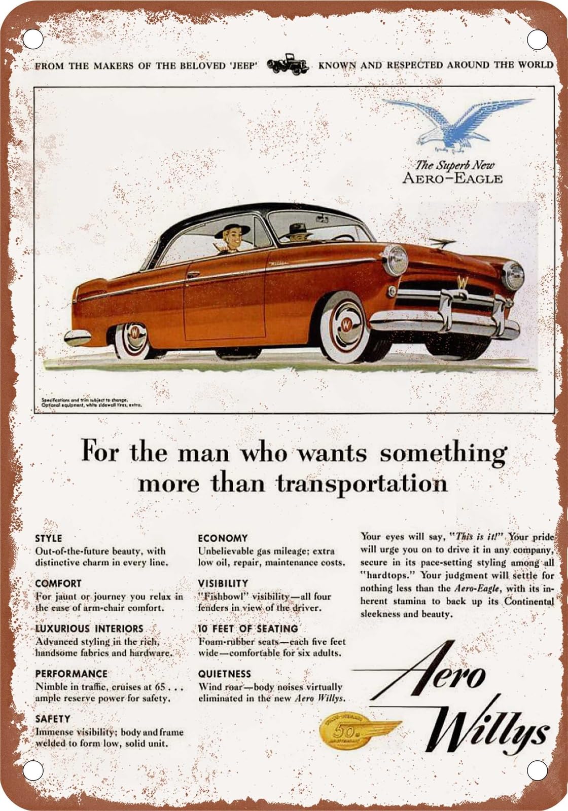 Miaomansenstore Metal Sign - 1953 Willys Vintage Ad 08 - Old Retro Rusty Look Home Decor
