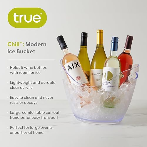 Miniatura 10 de True Cubos de hielo de acero inoxidable para fiestas con tapa, cubo de hielo de doble pared de capacidad de 1.3 L con pinzas, cubo de hielo aislado
