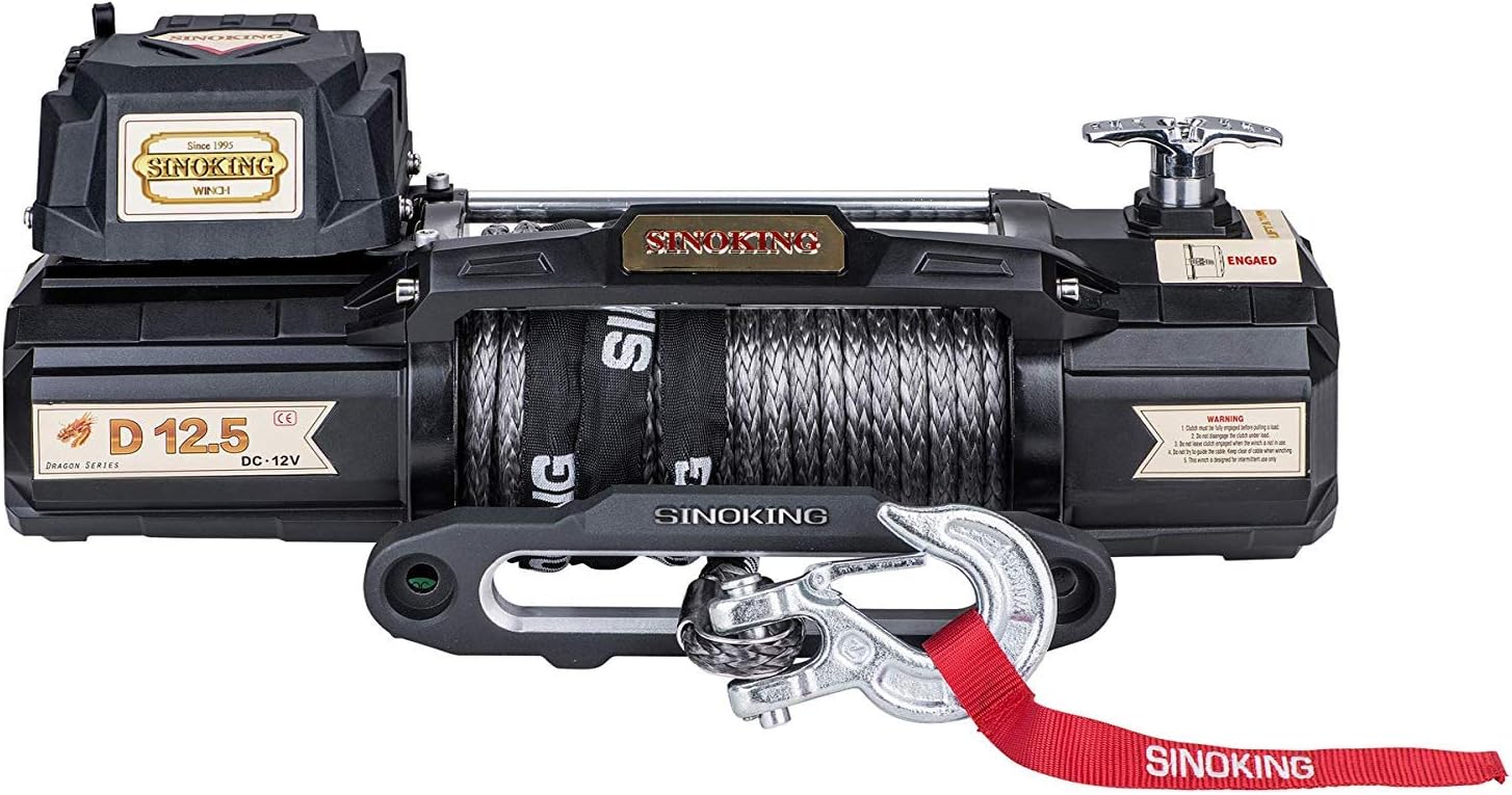 TOP оƒƒERS Sinoking 12VDC 12500LB/5670kg Electric Winch, Off-Road Winch with 2/5 × 85' (feet) Synthetic Rope, Advanced Wireless Remote Control, Easy Operated Clutch Lever