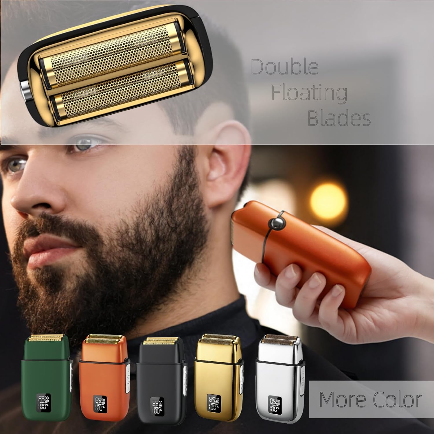 Electric Foil Shaver for Men, Portable Electric Razor with Double Floating Blade, 3 Speeds, USB Rechargeable, LED Display, Waterproof (Green)