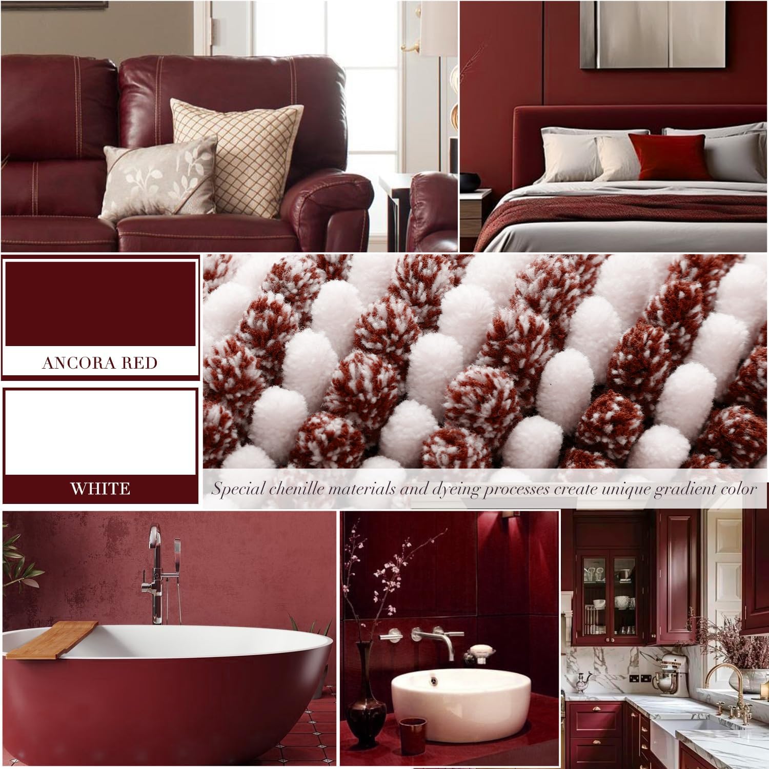 Bathroom Rugs and Mats Sets, 2 Piece Thick Absorbent Chenille Bath Mat Rug Set Non Slip, Soft Shaggy Bath Room Floor Mats for Bathroom, Machine Washable (Burgundy Red, 20" x 47" Plus 16" x 24") - Image 3