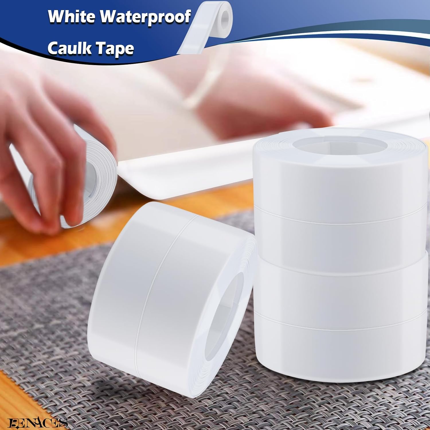 3 Pack White Waterproof Caulk Tape，BENACES Caulk Tape Waterproof Self Adhesive，118”×1.5” Bathroom Caulking Tape, PVC Caulking Strip Suitable for Toilets, Kitchens, Bathrooms, Sinks, Showers