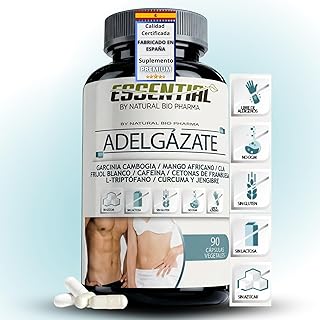 Potente Adelgazante. Quemagrasas y Reductor del Apetito. Garcinia Cambogia, Mango Africano y Cafeína para Resistencia, Apoyo Nutricional, Dieta y Ejercicio 90 Cap