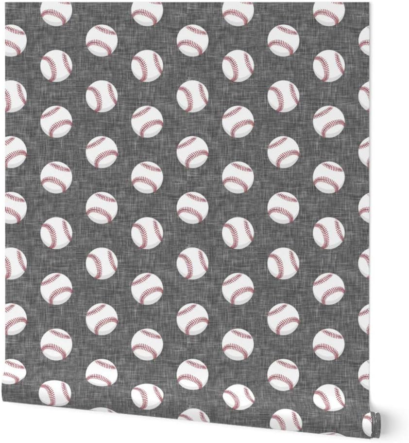 Peel & Stick Wallpaper Swatch - Baseballs Gray Baseball Game Trendy Sports Spring Balls Friendly Custom Removable Wallpaper by Spoonflower