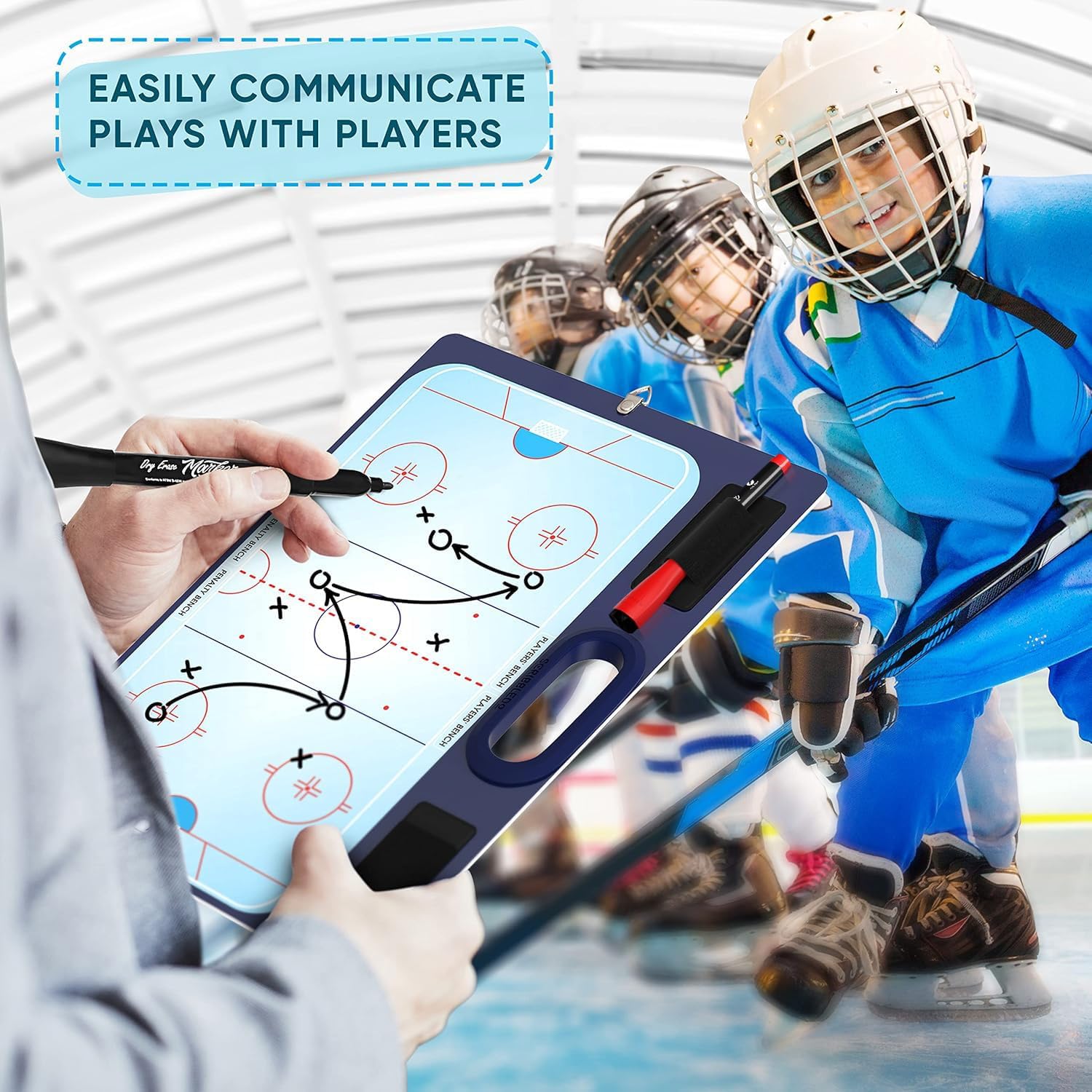 Hockey Dry Erase Board for Coaches 15x10.5 Inch Double Sided Whiteboard Coaching Board Equipment Includes 2 White Board Markers for the Hockey Accessories Making it the Perfect Coach Gifts