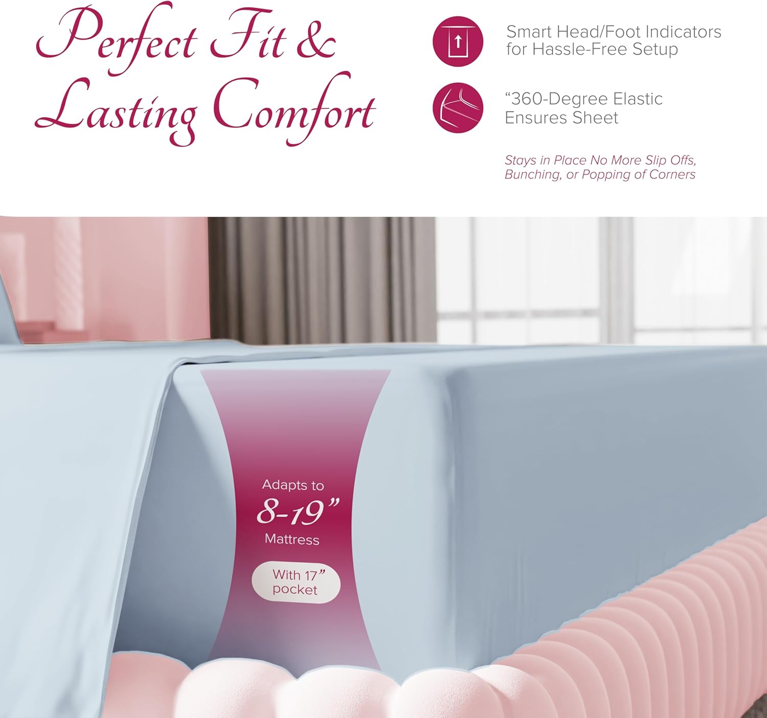 Carressa Linen 100% Egyptian Cotton King Size Sheets Set - Luxury 1200 Thread Count Egyptian Cotton Sheets King Size, 17" Deep Pocket, Soft, Cooling Sateen Weave Hotel Quality Bedding Set - Light Blue