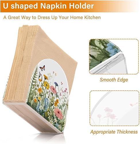 Miniatura 4 de Napkin Holder Vivid Flowers and Butterfly Napkin Holders for Tables, Clear Acrylic Napkin Holders Cocktail Napkin Holder for Kitchen Restaurant Bar
