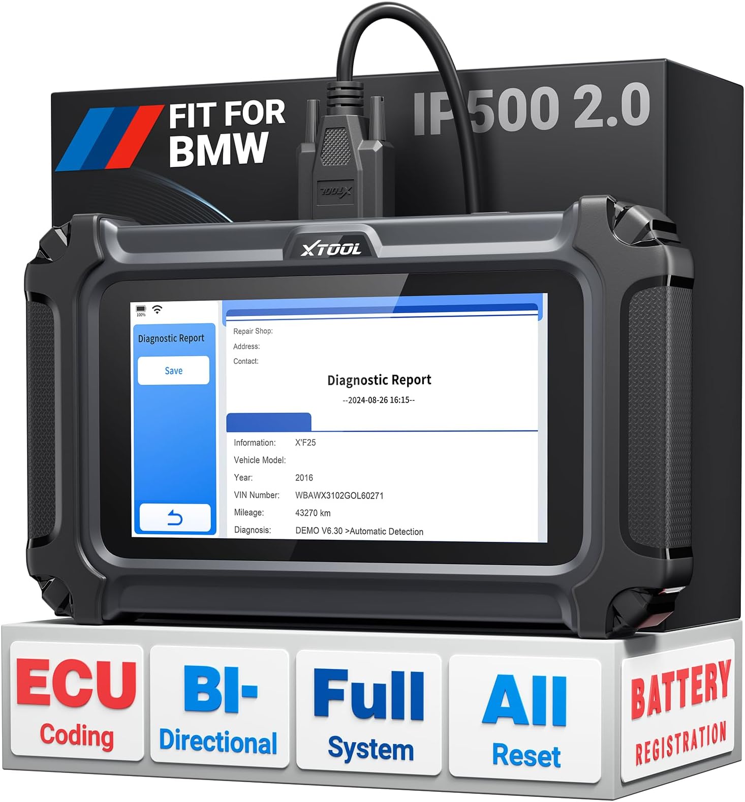 XTOOL IP500 2.0 for BMW OBD2 Scanner, Full Systems Bidirectional Scan Tool with ECU C0ding, Battery Registration Tool for BMW/MiNi/RR, All Services-(Injector C0ding/BMS/ABS), Lifetime Free Update