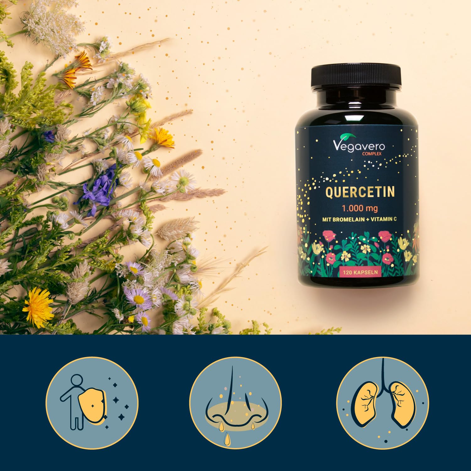 Quercetina Complex | 1000mg | Sophora Japonica | Con Bromelina, Vitamina C e Pepe Nero | Integratore di Flavonoidi | Alto Dosaggio | Vegan | Senza Additivi | Vegavero®