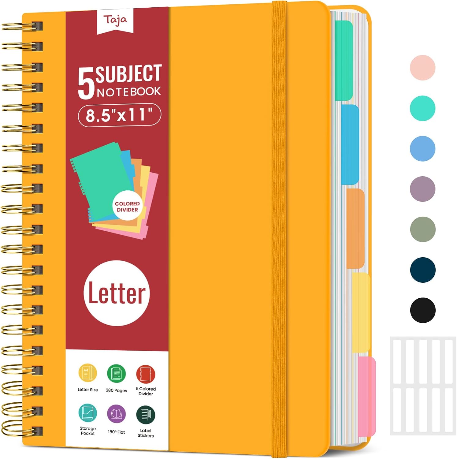 Taja Spiral Notebooks for Work 5 Subject Notebook with Removable Dividers