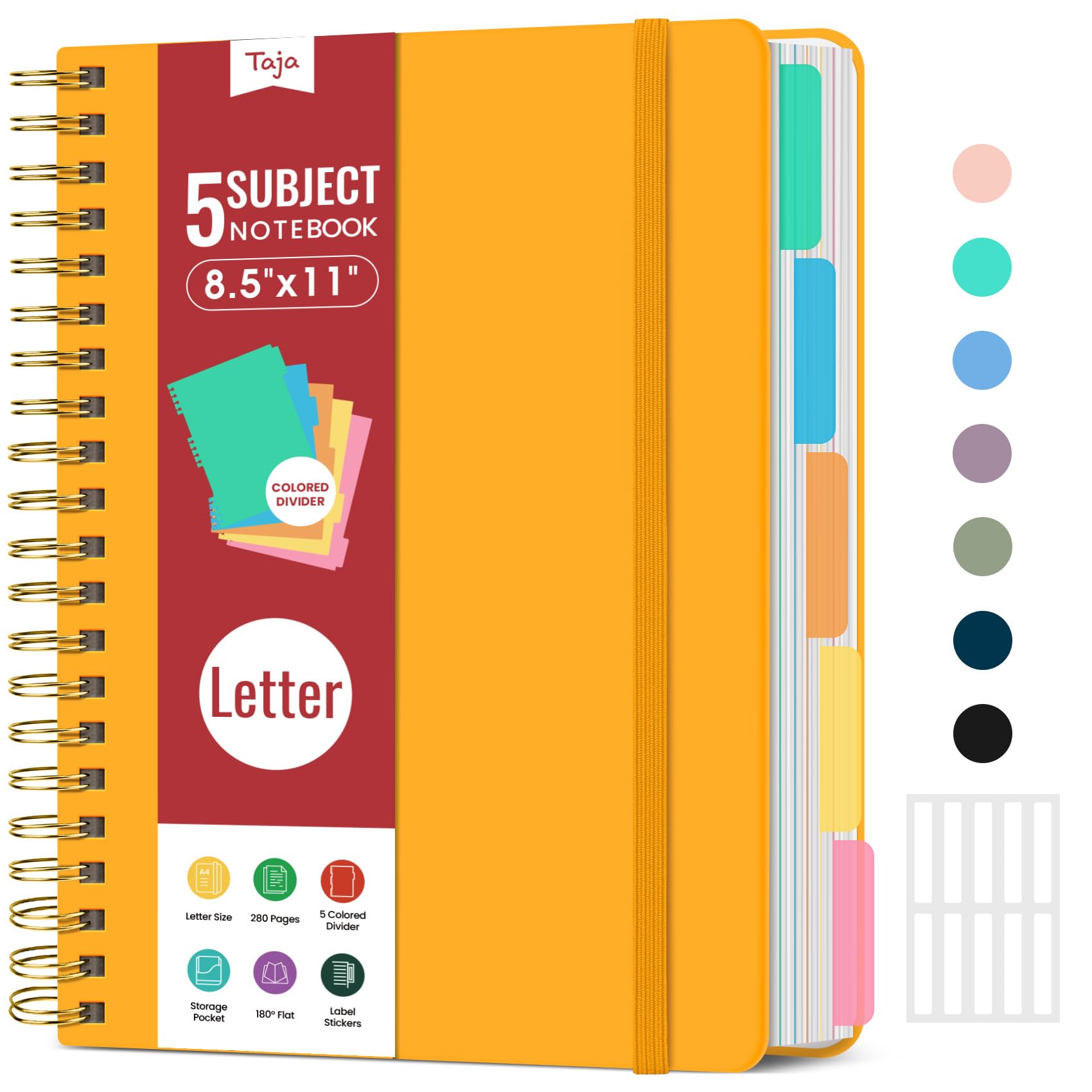 Große, spirallinierte Notizbücher für die Arbeit, mit herausnehmbaren Trennwänden und Tabs, 21,6 x 27,9 cm, Hardcover, Notizbuch mit 5 Fächern, für Notizen und Organizer, A4, liniert, für Damen und