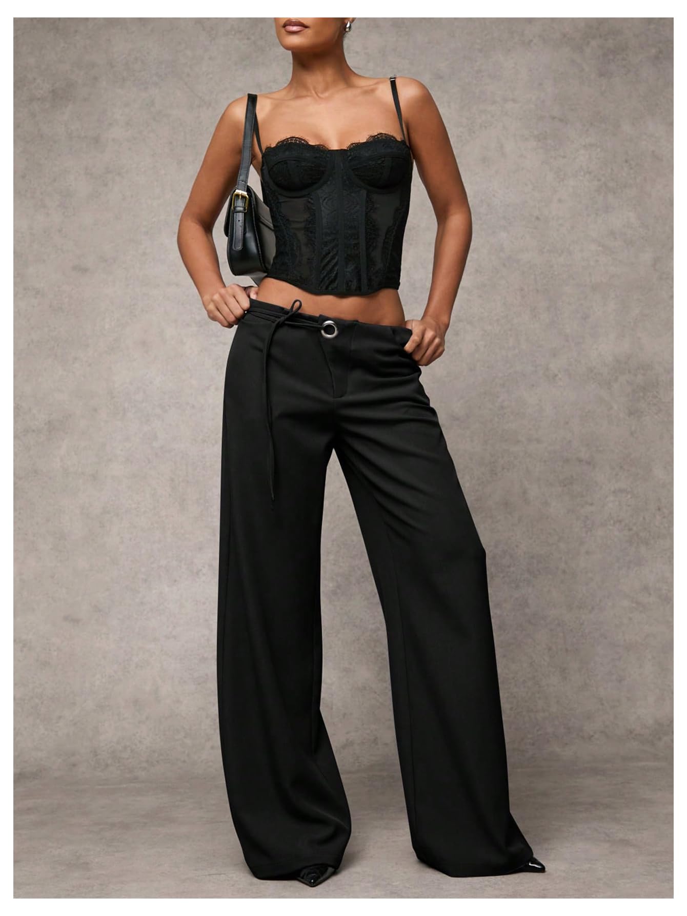 GORGLITTER Women's Low Rise Waisted Dress Pants Wide Leg Straight Trousers Work Slacks Pants Business Casual Outfits