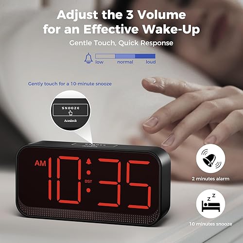 Miniatura 6 de Reloj digital a pilas reloj de alarma pequeño inalámbrico para dormitorio, viaje - números grandes, 4 atenuadores para todas las edades, dígitos