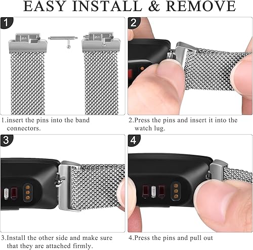 Miniatura 5 de Correa de repuesto para Fitbit Inspire 2 bandas para mujeres y hombres, correa de repuesto de malla de metal de acero inoxidable ajustable para