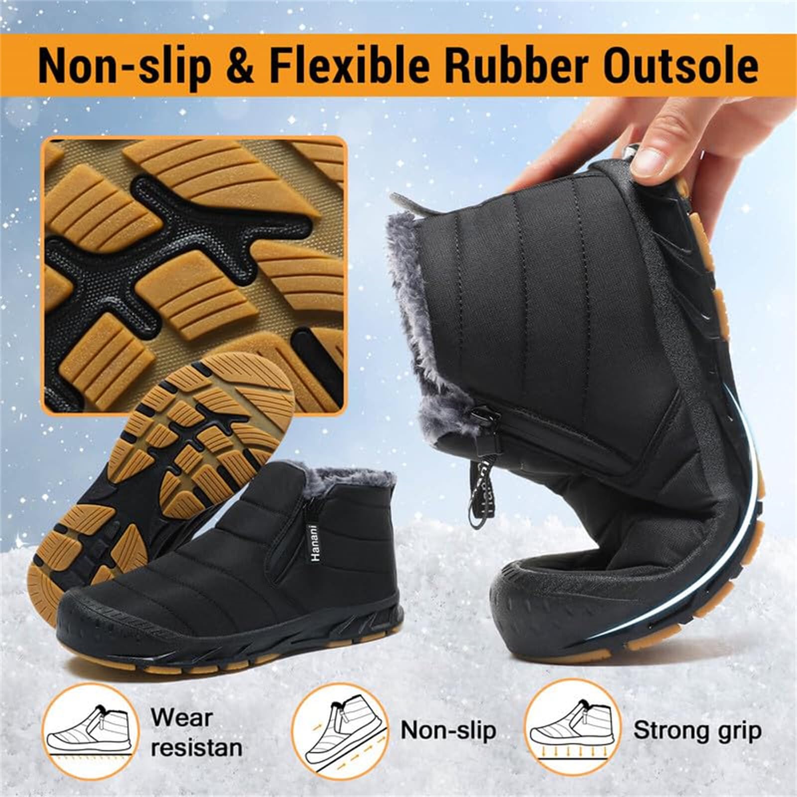 Hanani Stivali Uomo Invernali Caldo Stivaletti da Neve Comode Cerniera Donna Scarpe antiscivolo Caviglia Boots