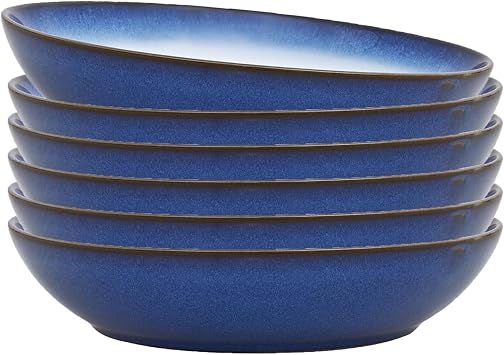 Denby - Blue Haze Coupe Pasta Bowls Set of 6 - Dishwasher Microwave Safe - Scratch Chip Resistant - Ceramic Stoneware Tableware