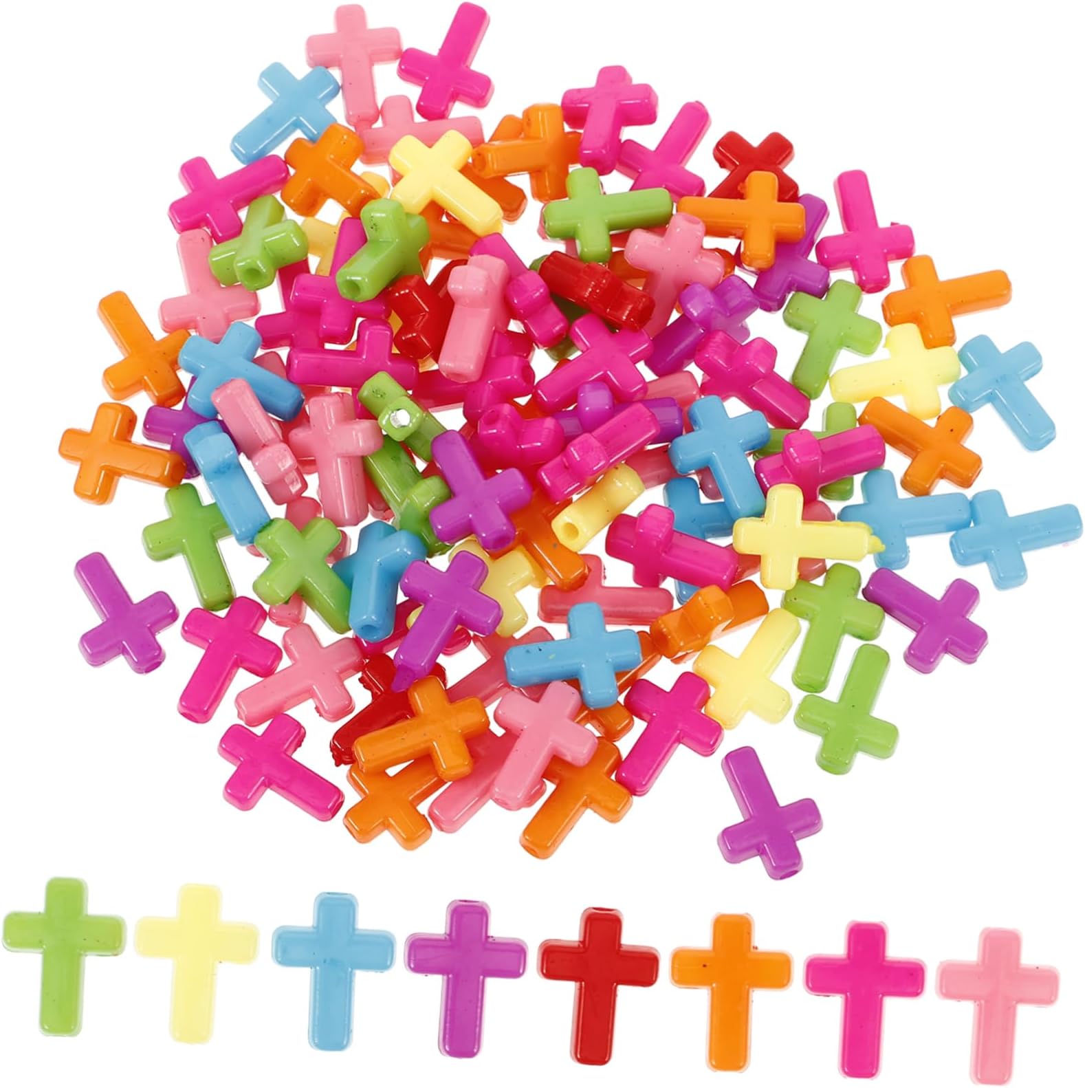 FOMIYES 100Pcs Acrylic Cross Beads for Jewellery Making - Colourful Plastic Cross Charms and Spacer Beads for DIY Necklaces Bracelets Crafts Size 0.63X0.12X0.16 Inch