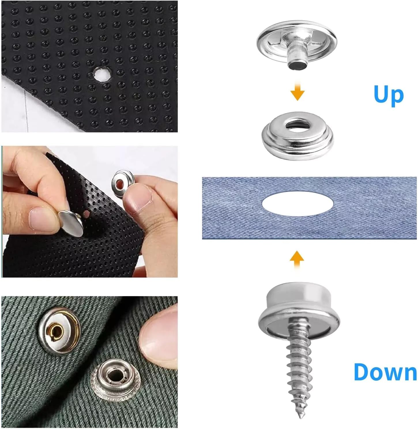 50 Set Snap Fastener Button Kit Stainless Steel Boat Marine Canvas Snap Cover Button Socket Fastener Kit for Boat Cover Tent DIY