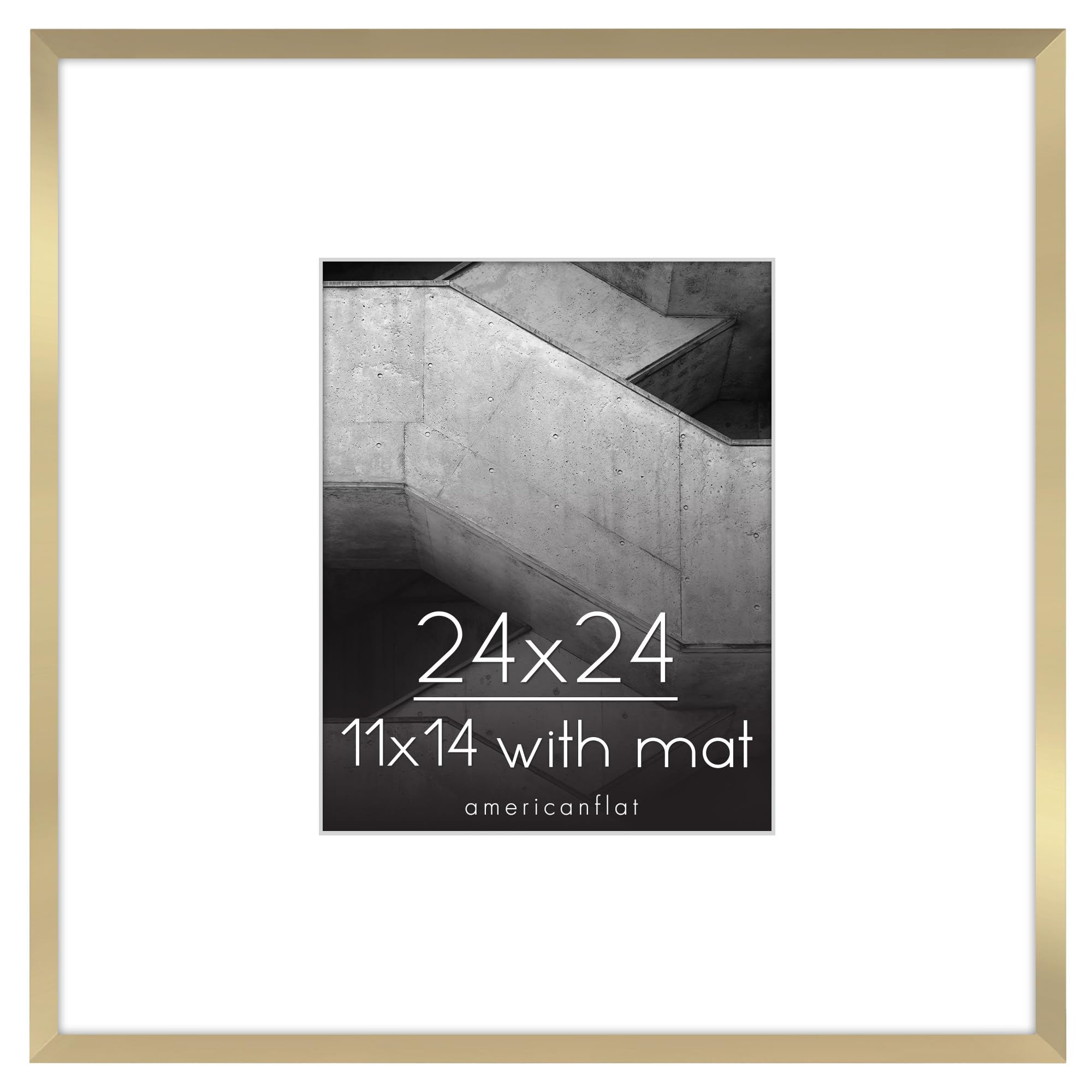 Americanflat 24x24 Picture Frame in Gold - Use as 11x14 Picture Frame with Mat or 24x24 Frame Without Mat - Thin Border Photo Frame with Plexiglass Cover - Square Picture Frame for Wall Display