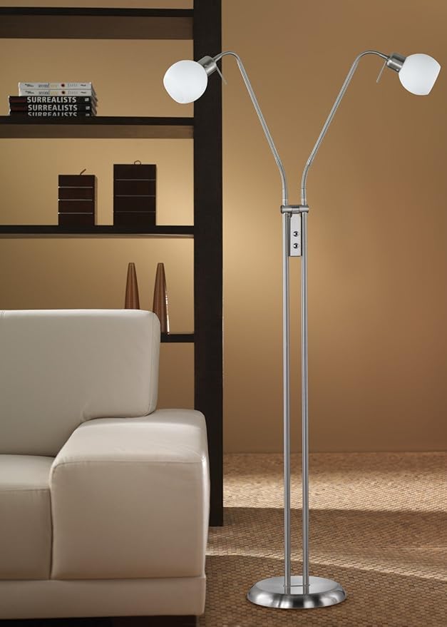 Trio Leuchten Trio Leuchten Led-vloerlamp in nikkel inclusief 2x E14, 4 watt LED, twee flexibele scharnieren per arm, hoogte maximaal 150 cm, glas opaal mat wit 424810207 photo 2