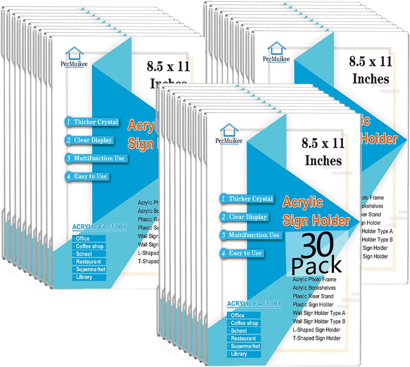 PecMuikee Acrylic Wall Sign Holder 8.5x11, No Drilling Wall Mount Acrylic Sign Holder and Plastic Paper Display Frame with 3M Tape for Restaurants, Office, Market, Library, Store, 12 Pcs