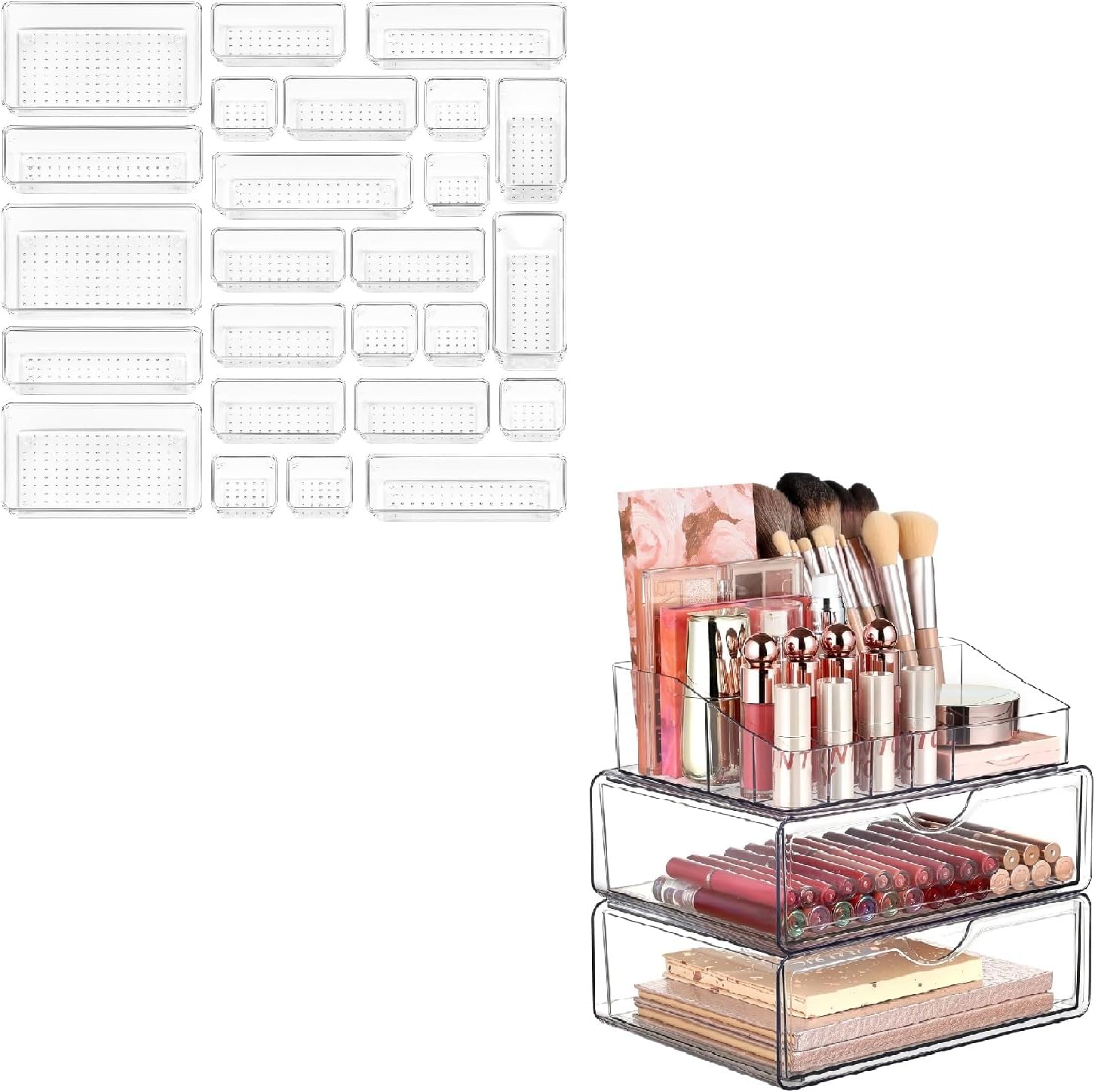 Vtopmart 25 PCS Drawer Organizers with 3 Tier Makeup Organizer