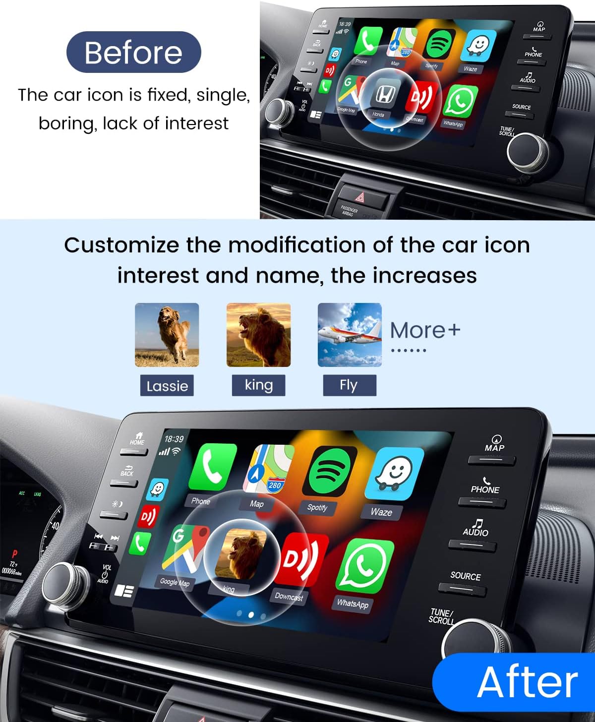 Carlinkit 4.0 Achieve Wireless CarPlay & Android Auto Adapter, 2 in 1 - Fit for Factory Wired CarPlay Cars from 2015 to Now, Plug & Play, No Latency, 10s Auto Connect After Set
