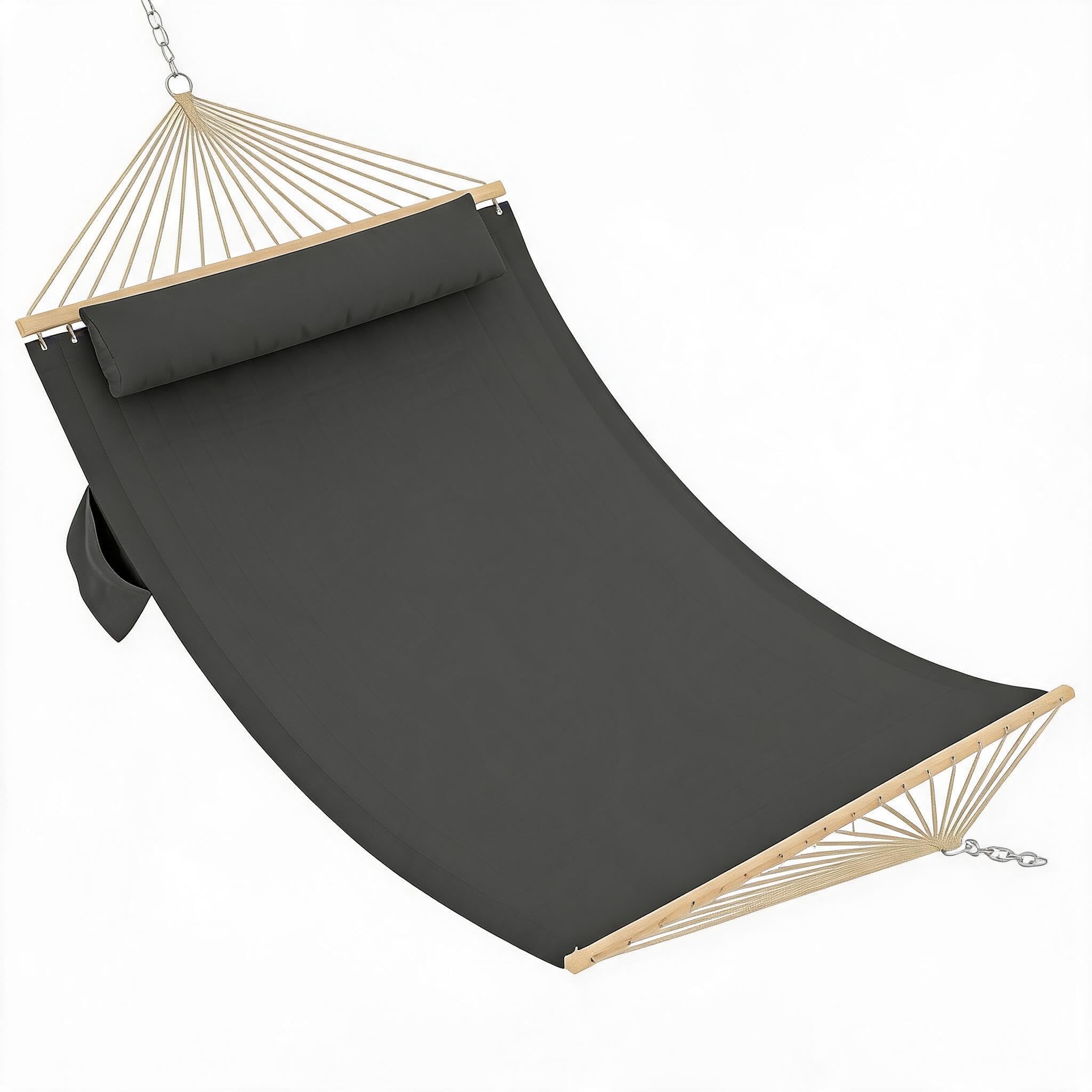Outdoor Doppel-Hängematte - Belastbarkeit 204kg, Holz-Trennstange, abnehmbare Polster, seitliche Aufbewahrungstasche und inklusive Ketten