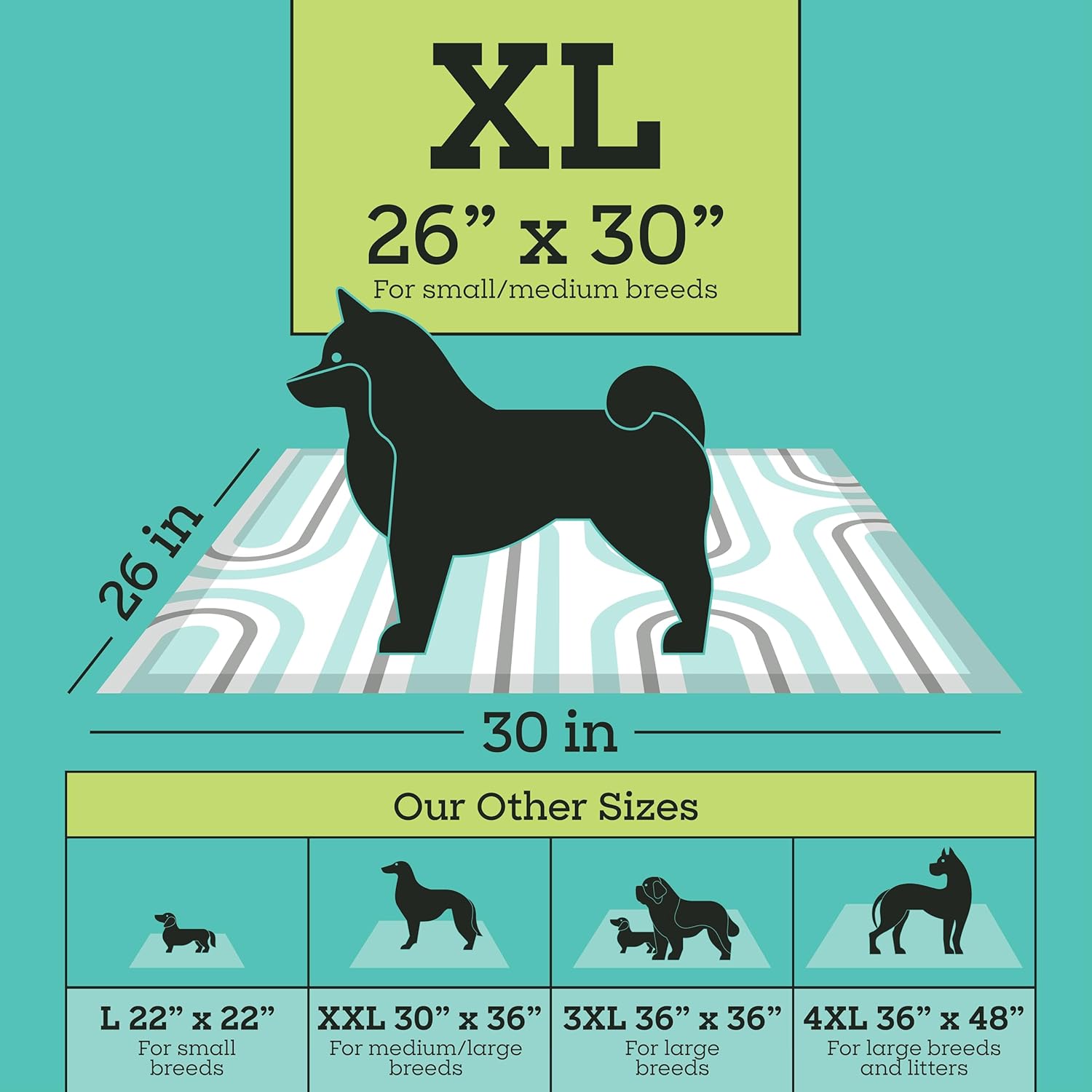Pet Life Unlimited Smart Prints XL Puppy Pads for Dogs, Potty Training Pee Pads, 52 Count, 26" x 30", Leak-Proof, Super Absorbent, Quick-Dry, Patterned Pads with Odor Control, Made in USA