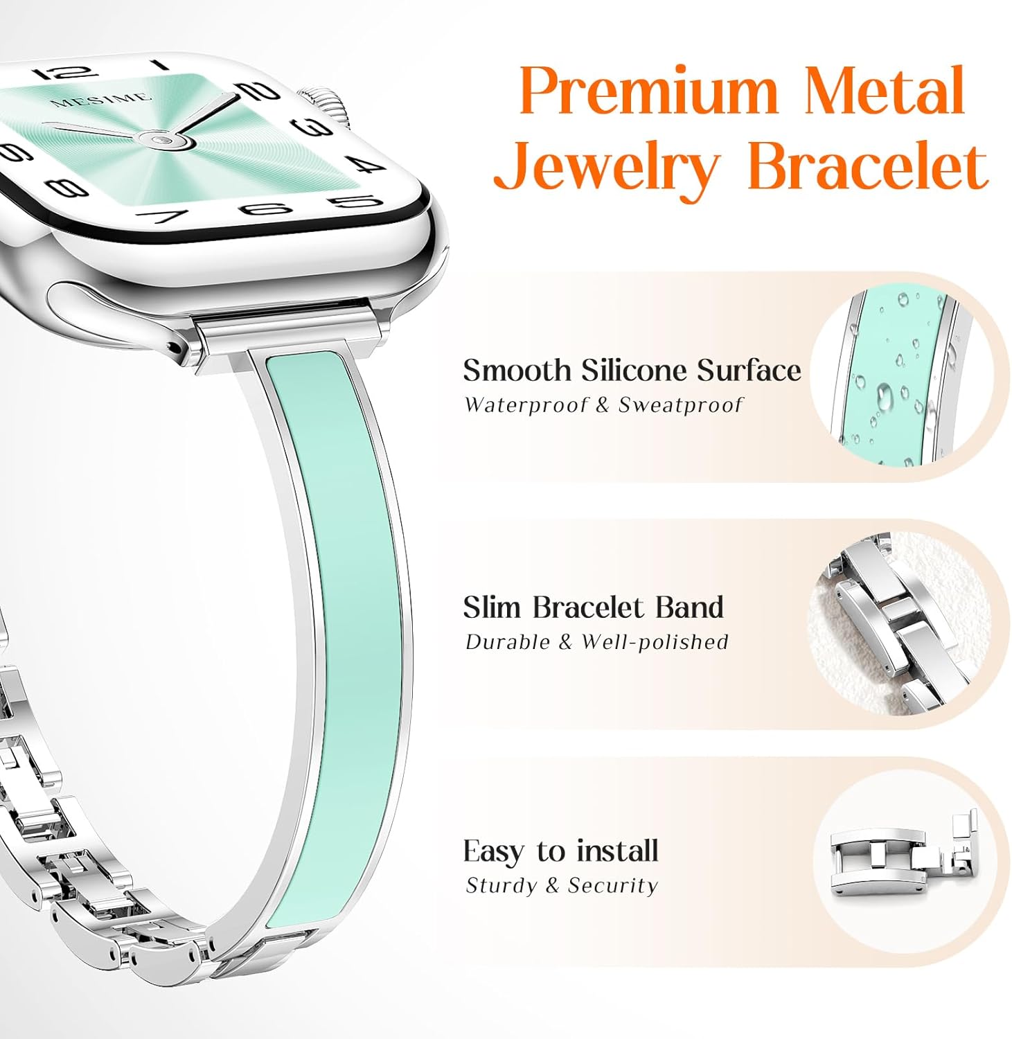 Mesime Slim Dressy Watch Band Compatible with Apple Watch Bands for Women 49mm 46mm 45mm 44mm 42mm 41mm 40mm 38mm, Jewelry Bracelet Metal Designer Fancy Strap for iWatch Ultra 3/2/1 Series 11/10/9/8/7/6/5/4/SE/3/2/1