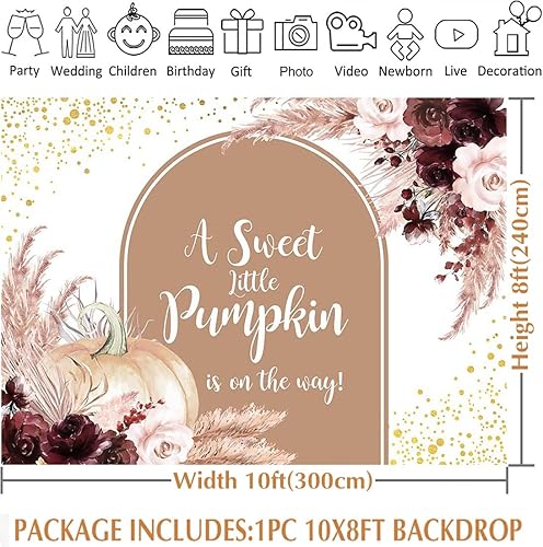 Miniatura 6 de Avezano Fondo de calabaza otoñal para baby shower, decoración de fiesta de baby shower, pancarta de calabaza pequeña está en camino, fondo de sesión