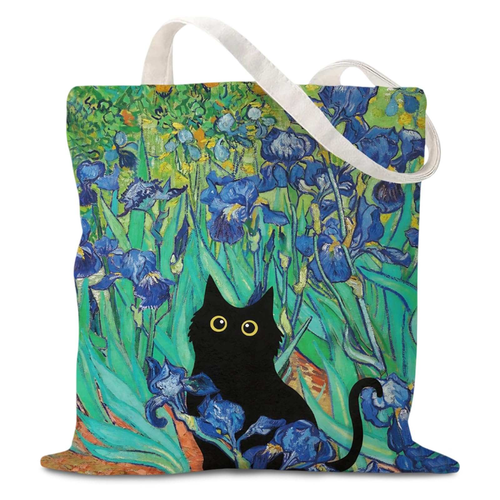 Fakcrkun Floral Cat Tote Bag, Double-Sided Printed Canvas Tote Bag, Canvas Bag Cat Gifts for Women Girls Shopping, Travel, Work & Daily Use